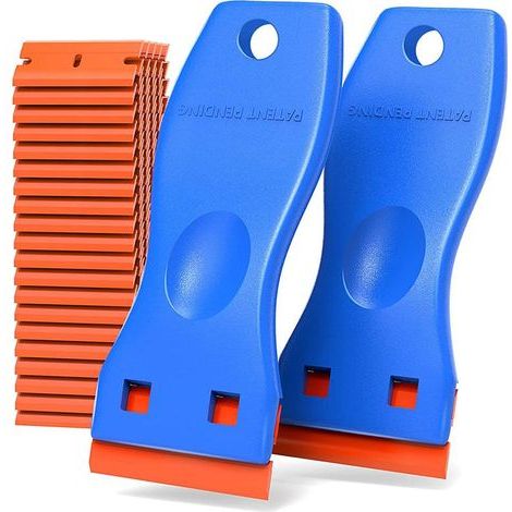 Grattoir en plastique anti-rayures, 2 grattoirs bleus + 100 lames, jeu de grattoirs dissolvant de colle (1/5)