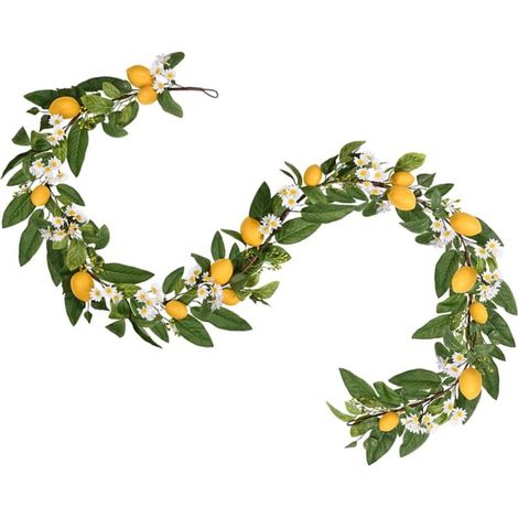 1 Guirnalda artificial, amarillo limón, 1,80 m de largo, decoración de pared, puerta principal, mesa, verano (1/5)