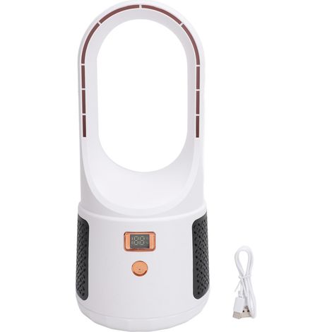 Lüfterloser USB-Tischventilator mit 6 Geschwindigkeitsstufen und Leistungsanzeige für Zuhause und Büro, Weiß