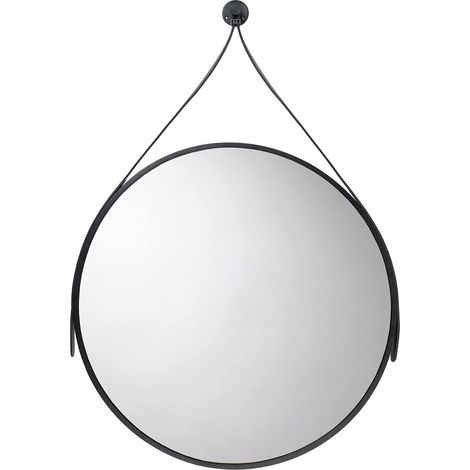 Miroir Suspendu Rond Aspect Cuir Noir – Noir – avec système de Verrouillage (1/5)