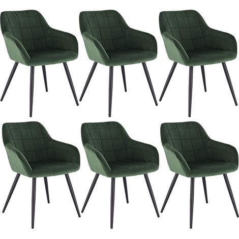 Woltu – Lot de 6 chaises de salle à manger en velours vert foncé – Accoudoirs ergonomiques – Pieds en métal – Hauteur 81cm – Charge max 120kg (1/4)