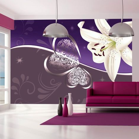 Papier peint lys dans les tons violets - 150 x 105 cm (1/4)