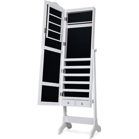 Mobile portagioielli con specchio basculante 41,5 x 37 x 160 cm ampio spazio di archiviazione elegante finitura MDF bianca 200010376