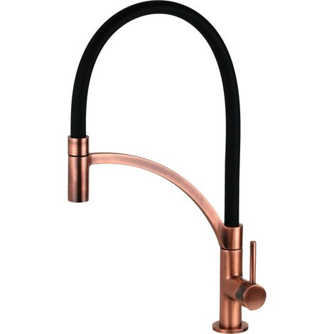 Mezclador de fregadero de cocina cobre con caño de silicona negro Pollini Senso MXCUMC27CZ1  cobre