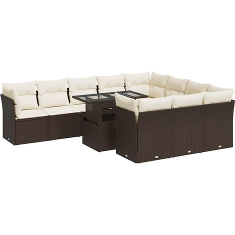 vidaXL Set Divani da Giardino 11 pz con Cuscini Polyrattan Marrone (1/5)