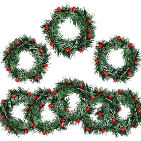 Couronne de Noel Berry Bougie Anneau Petites Baies Rouges Artificielles Pin Aiguilles Guirlande pour NoëL Guirlande Ornements DéCor (1/4)