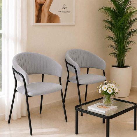 Sillas de comedor Aurelia de terciopelo gris (juego de 2) con patas negras (1/5)