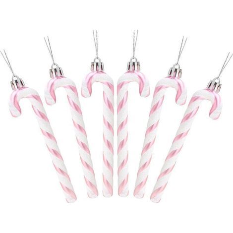 6 pezzi decorazioni natalizie confezione da 6, bastoncini di zucchero glitterati da 13 cm (rosa bambino) per albero di Natale (1/4)