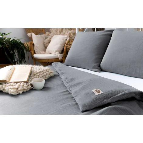 Bettwäsche-Set aus Baumwollmusselin, 220 x 200 cm, Grau (1/5)