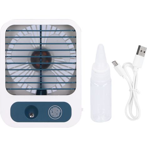 Ventilatore nebulizzatore umidificatore – Mini raffrescatore d'aria portatile – Ricarica USB – Tascabile – Bianco/Blu – Per dormitorio/ufficio
