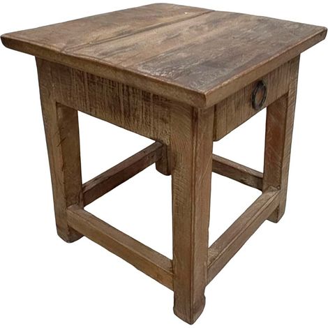 Taburete con cajón de madera acabado artesanal 25x25x29 h cm