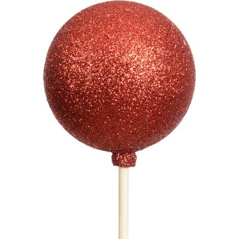 Weihnachtskugel Ø 6 cm auf 36 cm Stab Weihnachtsrot mit Glitter - Polystyren