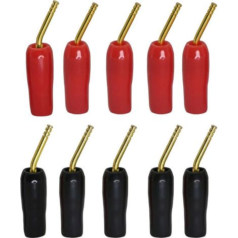 KZQ Pack of 10 Gold Plated 2mm Speaker Cable Adapters, Black and Red (1/4)