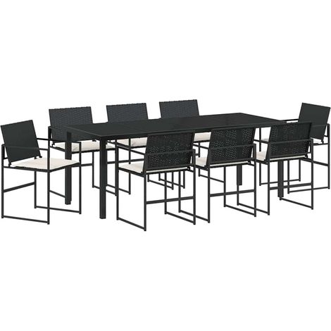Maison Exclusive - Set da Pranzo per Giardino 9 pcs Nero e Crema polyrattan