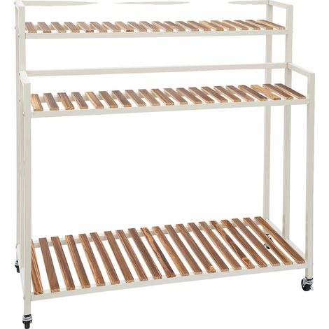 Étagère à plantes, design à 3 niveaux, mobile avec roues universelles, Blanc, M (1/2)