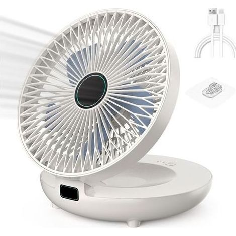 Ventilateur de cuisine à double usage, ventilateur mural rechargeable, ventilateur sans fil pour chambre à coucher, ventilateur de bureau sans fil-blanc (1/5)