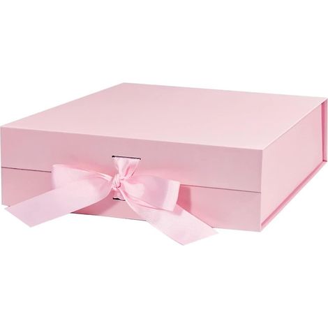 Grande boîte cadeau de 26,7 cm (10,5 pouces) avec couvercle magnétique et ruban cadeau (grande, rose) (1/4)