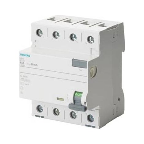 Interruptor diferencial tipo F 5SV3344-3, 4 polos, 40 A, 30 mA, 400 V, 10 kA.