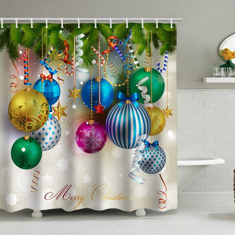 180 x 200 cm großer Duschvorhang mit Weihnachtsmotiv, Weihnachtsmann und Rentier, Badezimmer-Dekorationsset, wasserdichtes Material, inklusive 12 Haken