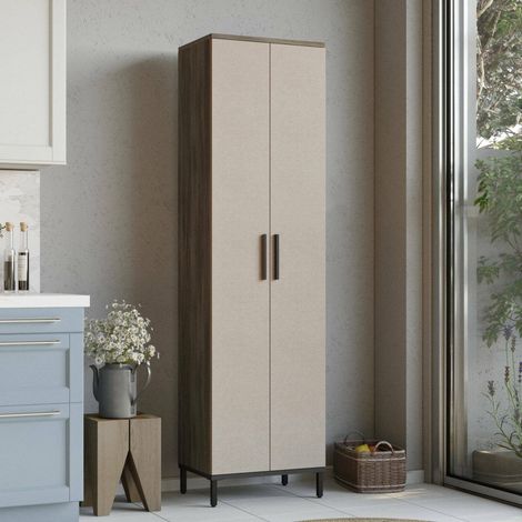 Armoire Multiusage 2 Portes Albizia, Penderie, 5 Étagères, 50x184h cm Marron (1/5)