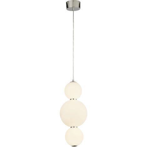 Lampada a sospensione Searchlight Snowball a 3 luci, cromata con paralume in vetro opalino (1/5)