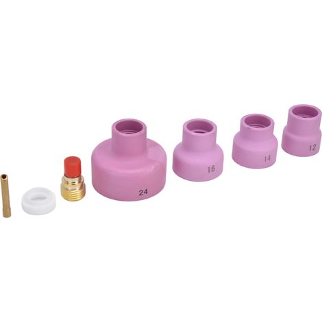 Kit 7 pièces Lentille à gaz TIG Coupelle céramique Porte-électrode Connecteur Capot avant PTFE pour WP 9 20 25 (1/5)