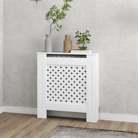 Couvercle de radiateur cache radiateur grille croisée pour salon chambre à coucher en bois 78l x 19P x 82H cm blanc (1/5)