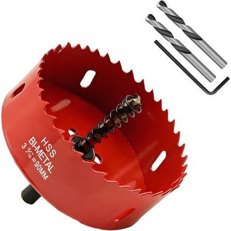 Scie Cloche 90mm,HSS M42 Bi-Métal Scies-cloches Bois,avec adaptateur de tige triangulaire et foret de centrage,Idéal pour boîte de mur creux,Cloison Sèche, Plastique,Plaque de Plâtre (1/5)