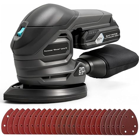 20V Cordless Triangular Sander, Mini Wood Sander 12000 rpm with Dust Bag, 20 Abrasive Sheets, Ergonomic Handle, 2.0Ah Battery and Charger Included, Wall Sander (1/4)