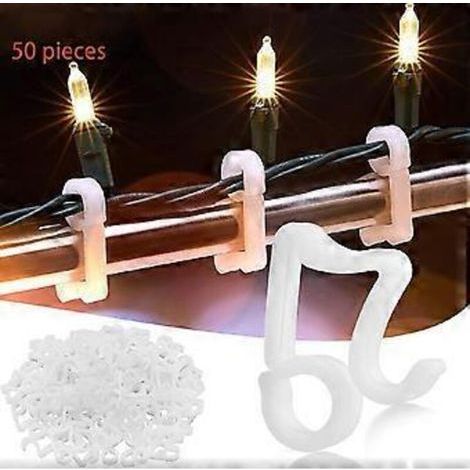 SZTXJ 50 clips pour guirlandes lumineuses de Noël, mini clips pour guirlandes lumineuses de Noël, crochets de fixation pour gouttière pour suspendre les guirlandes lumineuses extérieures. (1/5)