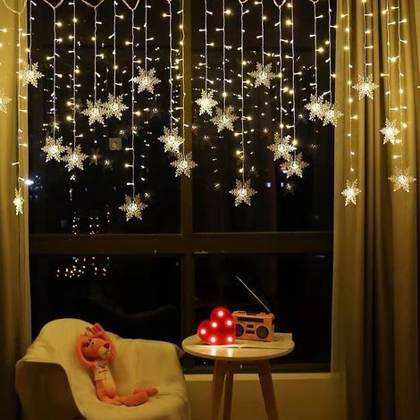 Flocons de neigeBlanc chaud,Guirlande Lumineuse Rideau Lumineux 4M LED Lumières de Noël IP44 Extérieur Intérieur 8 Modes d'Eclairage Lumière pour Decoration de Fenêtre Noël Mariage Rideau Garden Party (1/2)