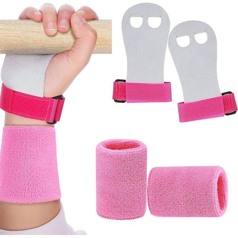 Guanti da ginnastica con impugnatura antiscivolo, protezioni per i polsi e supporti per i polsi per ragazzi e ragazze, rosa (1/5)