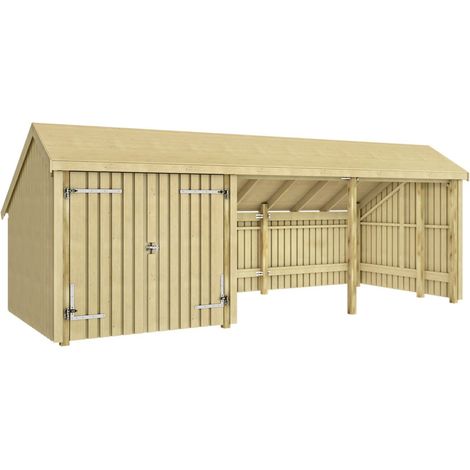 Plus Gartenhaus Multi 3 Module 645 x 455 cm natur mit Doppeltür Gartenhäuser Holz (1/2)
