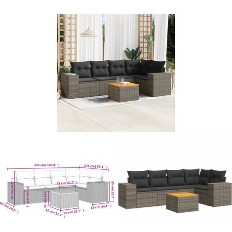 Salon de jardin 6 pcs avec coussins gris résine tressée - Ensemble Salon De Jardin - Meuble Extérieur - Résine Tressée - Rotin Synthétique - Acacia - Home & Living (1/3)