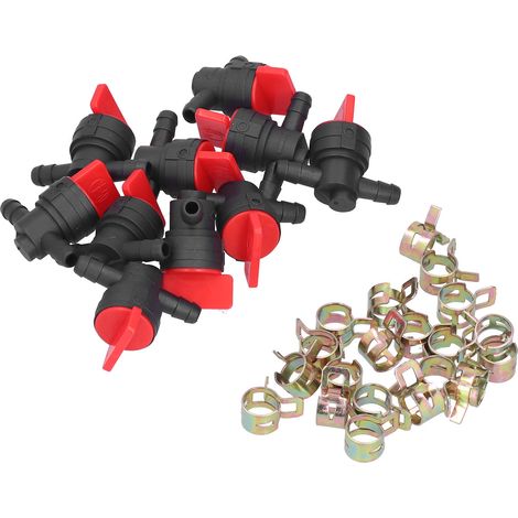 Lot de 10 vannes d'arrêt de carburant et 20 clips, compatibles avec Oregon 07-406, John Deere AM36141 AM107340, Toro 54-3150 1-603770 (Réf. 493960 494768 698183). (1/5)