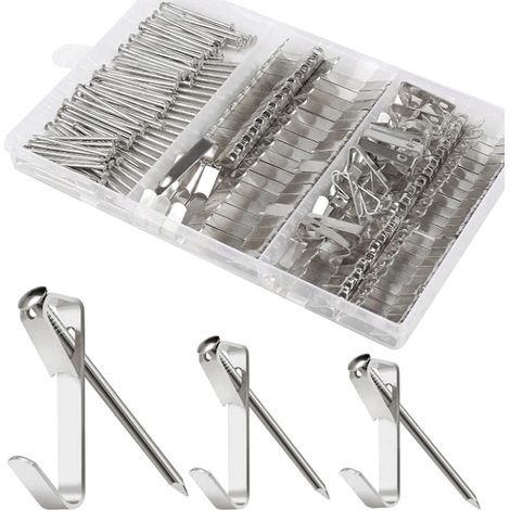 Bilderhaken, 184-teiliges Bilderaufhängeset inklusive Haken für 20 lb/30 lb/50 lb Tragkraft, Schwerlastausführung – Silber