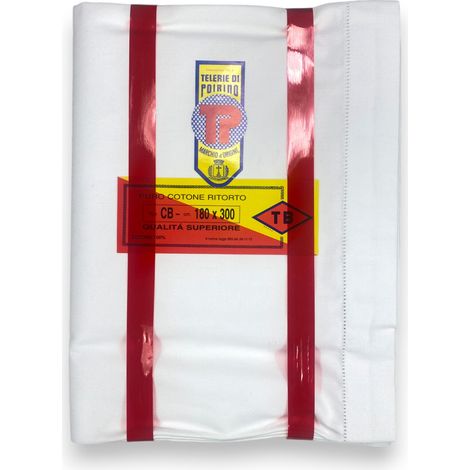 Lenzuolo sopra in cotone ritorto Tb Poirino, orlo a giorno ricamato, tessuto spesso - 3 misure - made in italy Cm. 180x300
