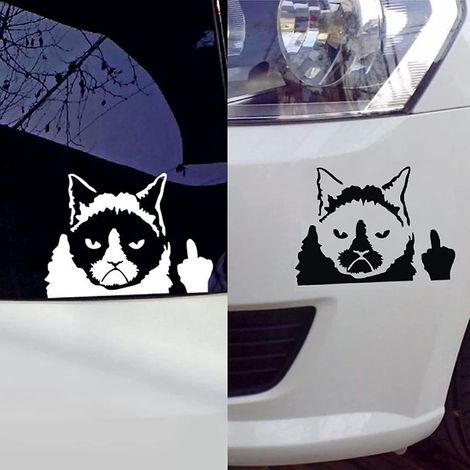 stickers Autocollants Voiture, 2 Pices Noir Blanc Rflchissant Autocollant Chat Stickers Voiture Humour Pour Autocollants Moto, Pour Couverture Imp (1/5)