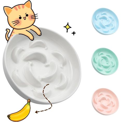Gamelle anti-glouton en céramique pour chat - convient aux croquettes et à la pâtée - jolie gamelle labyrinthe, blanc ivoire