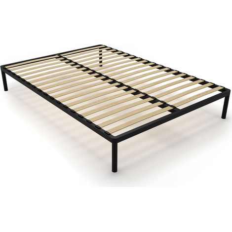 Bettgestell BED ALU 140x200 Metall Holzlatten Modern Schwarz (1/5)