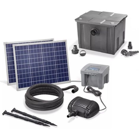 Kit pompe solaire 2600L 100W – Avec batterie 12V – Filtration 4 étapes – Pour bassin jusqu'à 4000L – Moteur à courant continu - 2600L-100W