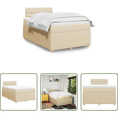 vidaXL Surmatelas - Sommier à lattes de lit avec matelas crème 120x190 cm tissu (1/5)