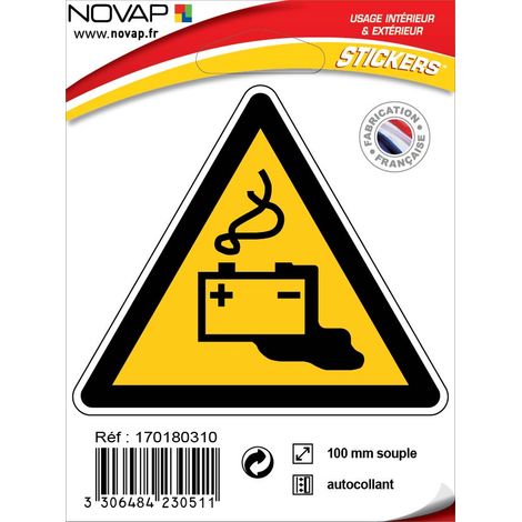Panneau Danger attention batterie - Adhésif Triangle 100mm - 4230511