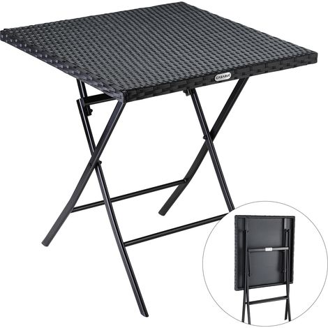 Casaria – Table pliante en polyrotin 65x65x75cm – Charge max. 60kg – Pliable et légère – Pour balcon, terrasse et camping (1/4)