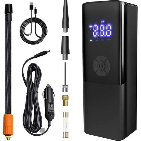 Compresseur de pneus sans fil, arrêt automatique à 150 PSI, pompe à air avec lumière LED, manomètre numérique pour des mesures de pression précises, noir (1/5)