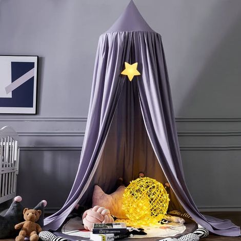 Ciel de lit bébé en mousseline, tente de jeu, hauteur : 240 cm, longueur de l’ourlet : 260 cm, violet (1/3)