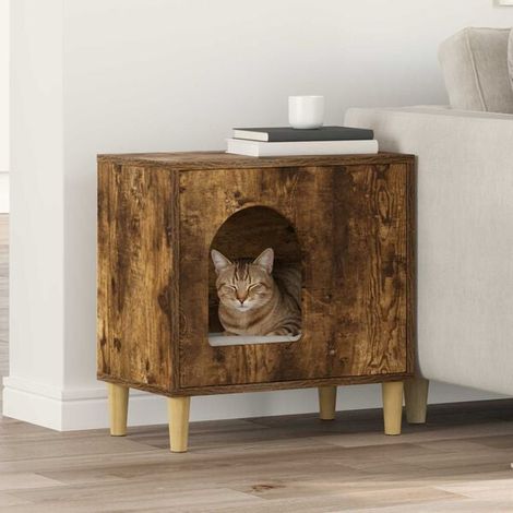 Niche pour chat, chêne fumé, 51 x 30 x 52 cm, bois d'ingénierie (1/4)