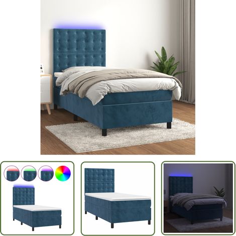The Living Store Boxspringbett mit Matratze & LED Dunkelblau 90x190 cm Samt - Boxspringbett - Doppelbett - Samt - Luxusbettwäsche - Bettsofa (1/5)