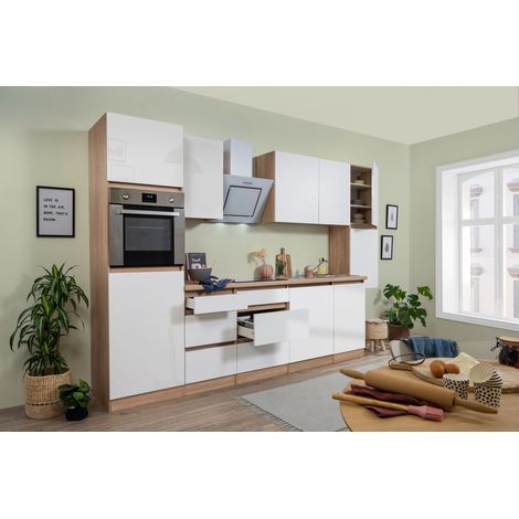 Küche Küchenzeile Leerblock grifflos Eiche Weiß Lorena 330 cm Respekta