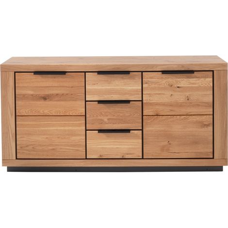 Buffet 2 portes et 3 tiroirs coloris chêne massif huilé - Longueur 163 x Hauteur 80 x Profondeur 40 cm (1/4)
